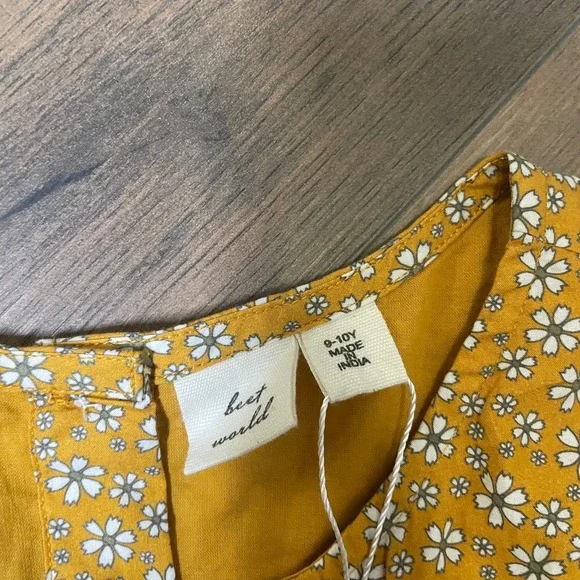 Beet World Girls 9-10 Sara Tiered Dress Mustard Yellow Floral Flutter Sleeves - Picture 4 of 7